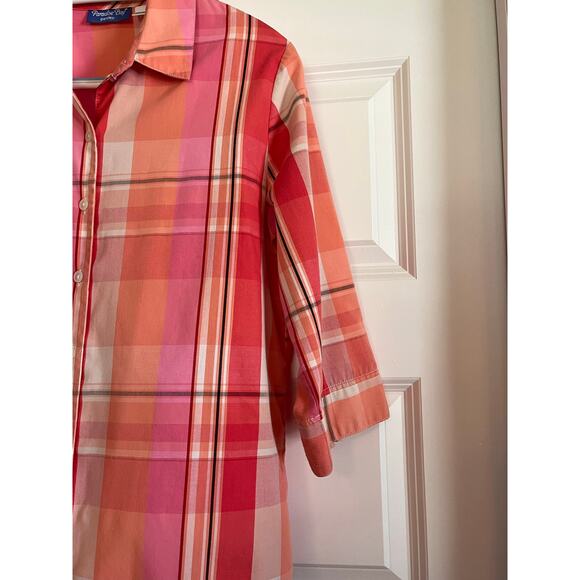Paradise Bay Petite Size 10 Button Down Shirt Plaid Coral Pink - Picture 6 of 10